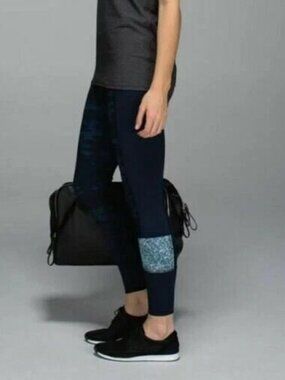 Lululemon Wunder Under Sashiko Inkwel Camo Patch Leggings Pants Navy Blue Size 4